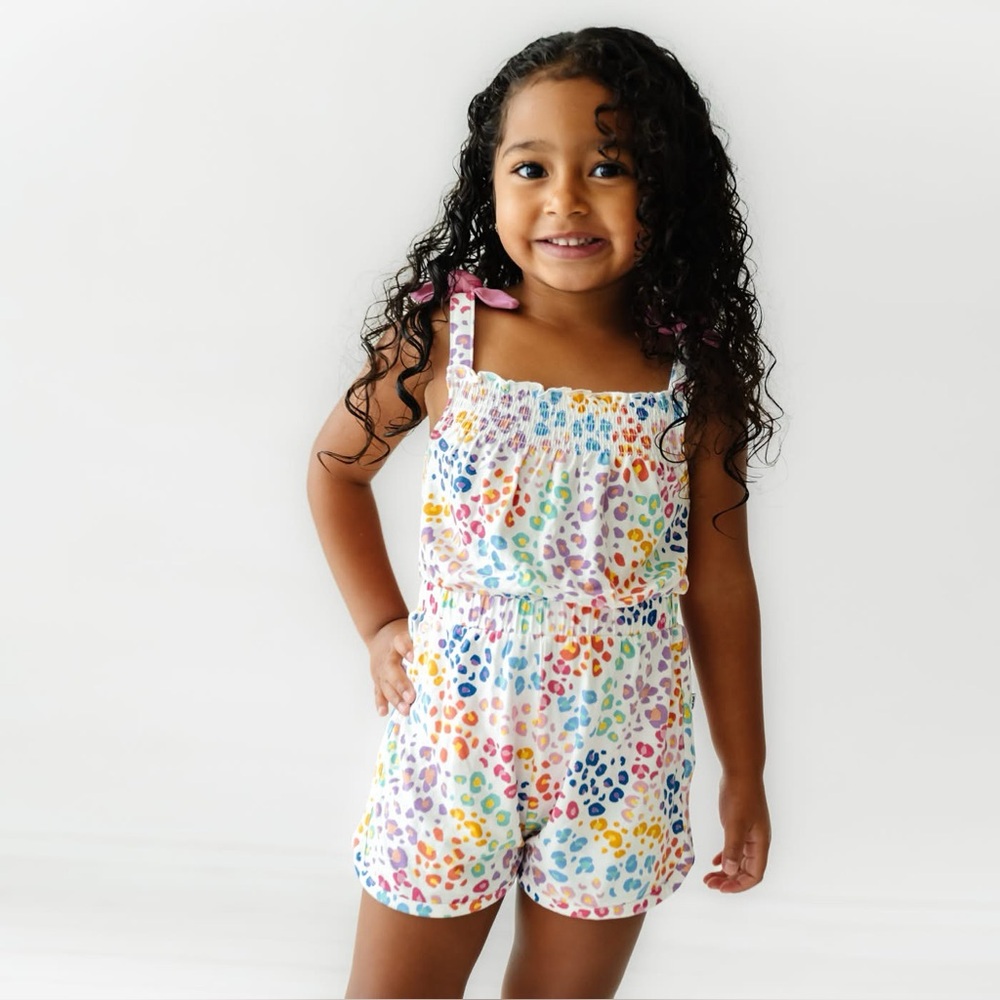 Little Sleepies - Smocked Romper - Rainbow Leopard - 3T